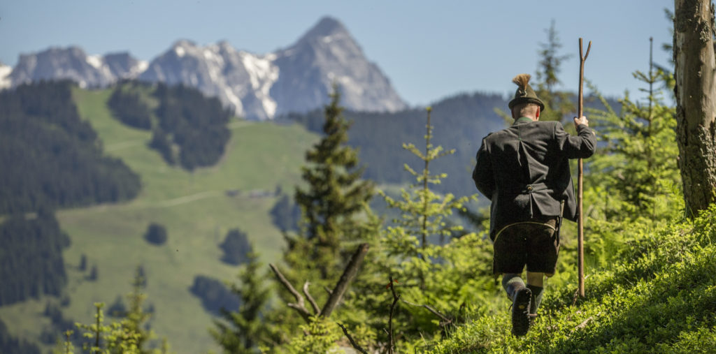 Jäger vor Bergpanorama