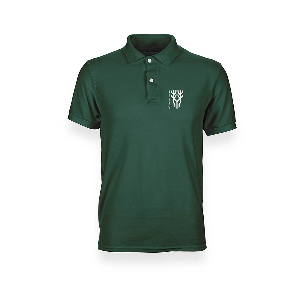 Grünes Poloshirt in Vorderansicht mit Logo