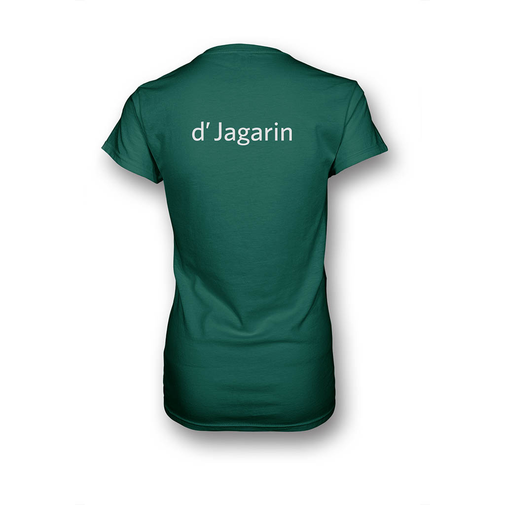 Grünes T-Shirt für Frauen in Rückansicht mit Aufdruck "d'Jagarin"